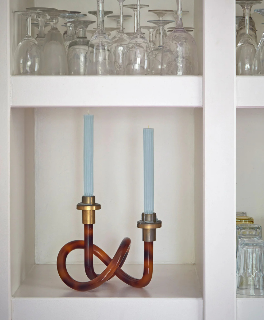 Ribbed Beeswax Candles Pack, Dusty Blue