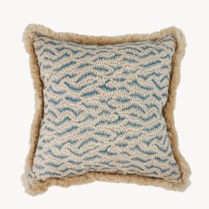 Daphne's Feathers Indigo Cushion with a Brush Fringe