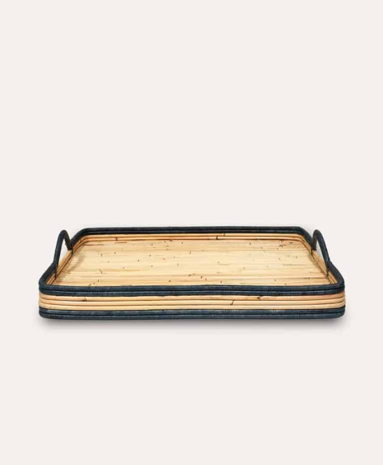 Handwoven Rattan Tray – Blue