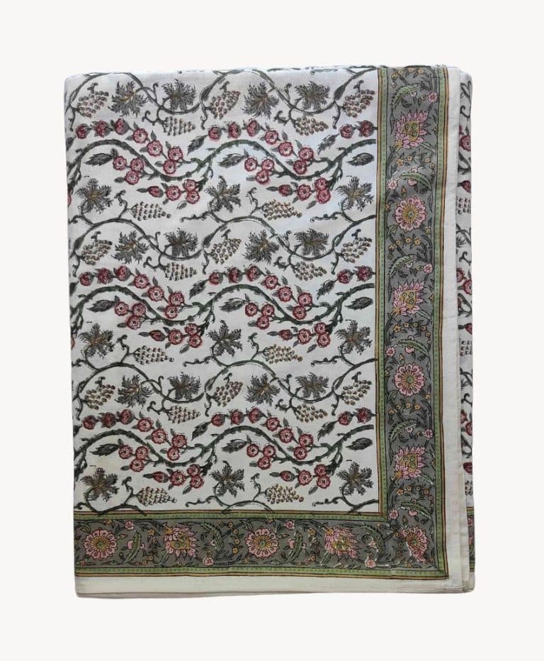 Gabrielle Handmade Green and Coral Tablecloth