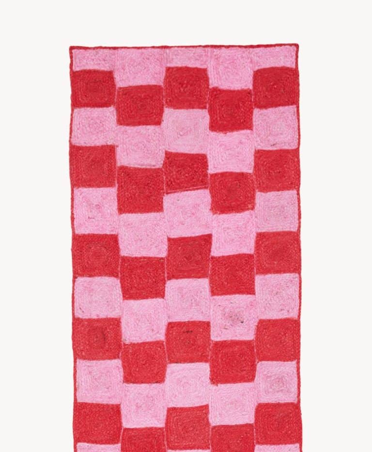 Pink and Red Checkered Jute Runner