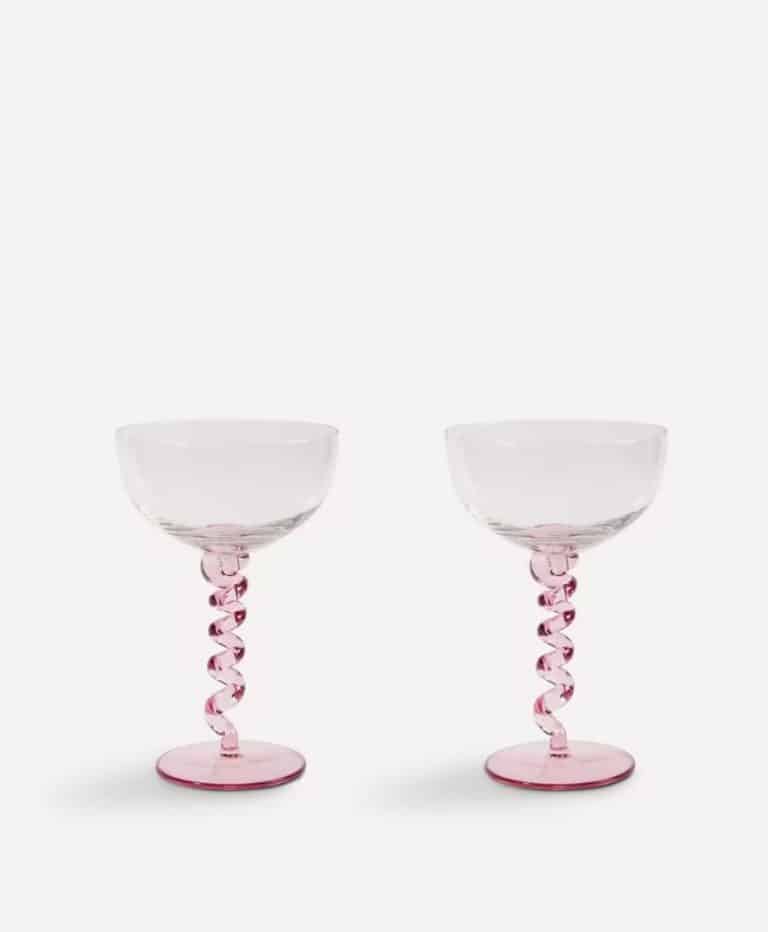 Spiral Pink Coupe Glasses Set of Two