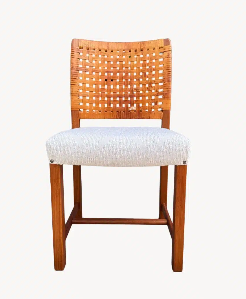 Teak leather chair with white cushion by Carl Gustaf Hiort af Ornas
