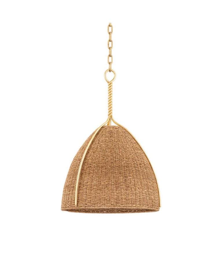 Woodlawn-Gold and Rattan Pendant Light
