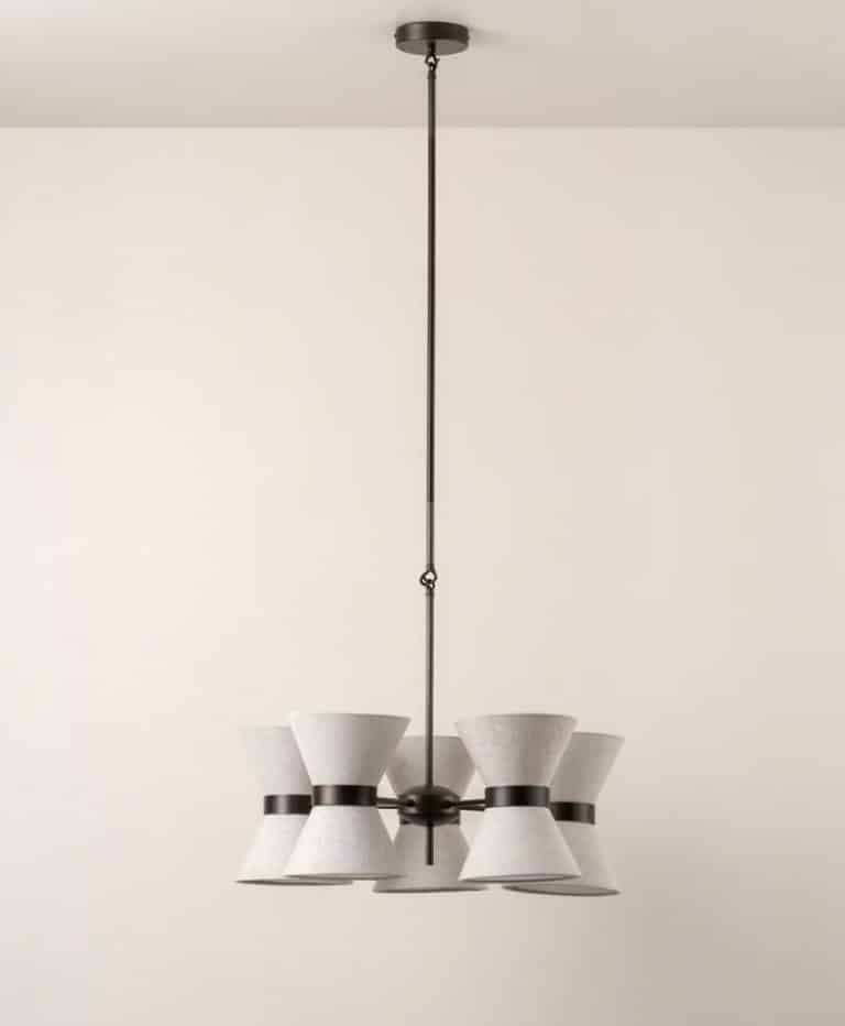 Renwick – 5 Light Linen and Bronze Pendant