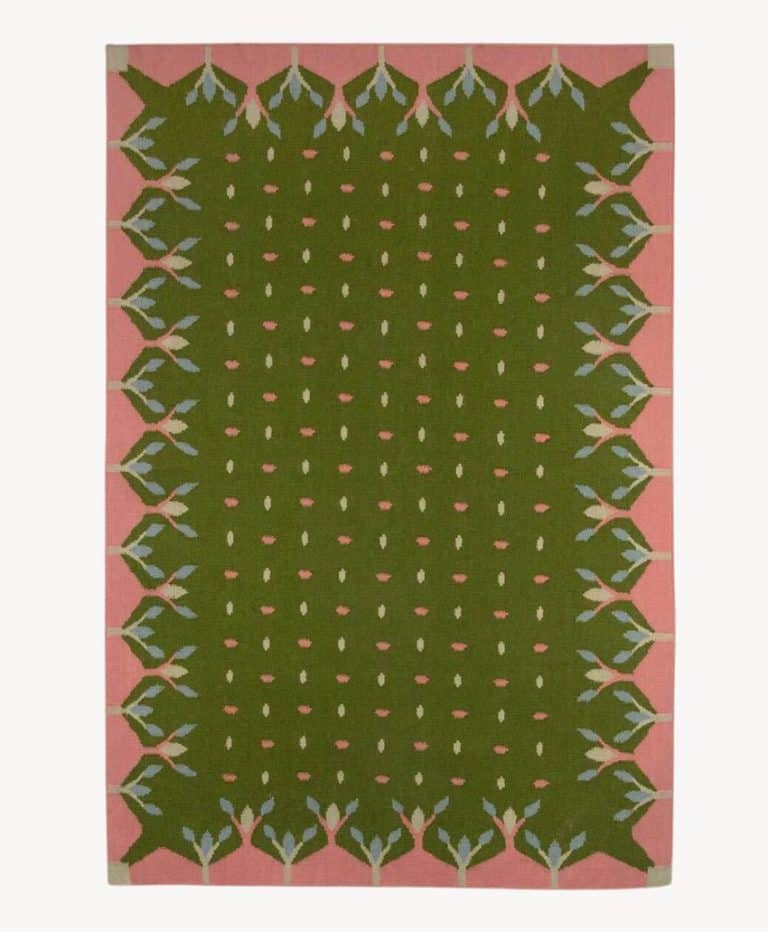 Hedgerow Flatweave Rug Green and Pink