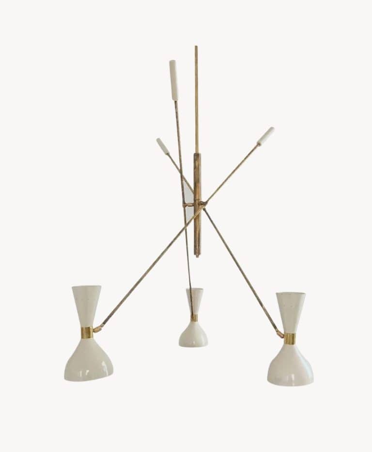 Contrappeso Adjustable 3-Arm Brass Ivory Chandelier