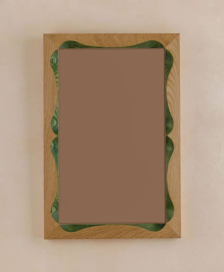 Bow Mirror, Small – Natural with Green Oak