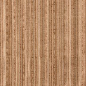 A close-up of a light brown fabric with a vertical striped pattern in beige and white, featuring small decorative details within some of the stripes. The texture appears woven and slightly coarse.
