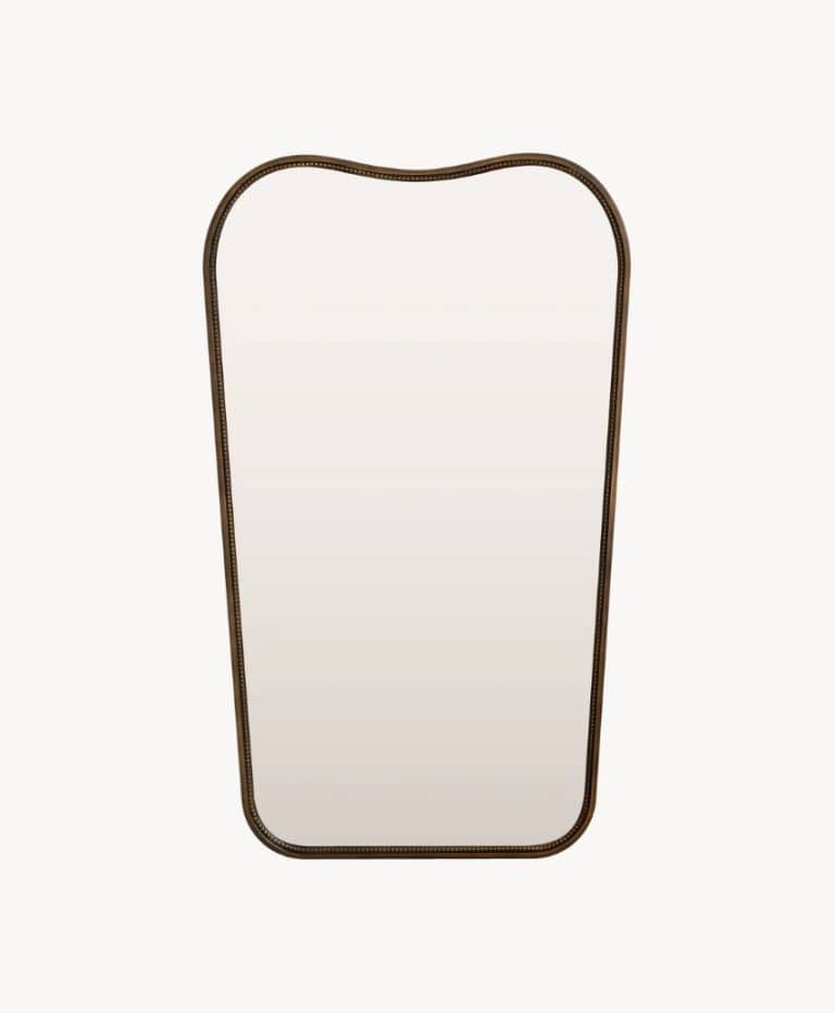 Shaped Light Brushed Brass Mirror With Beading