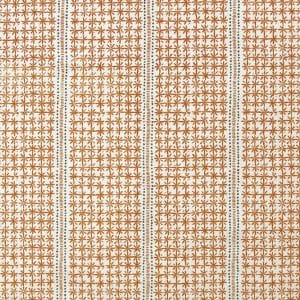 A repeating geometric pattern of small, reddish-brown star shapes arranged in a grid on a white background, divided by vertical dotted lines spaced evenly apart.