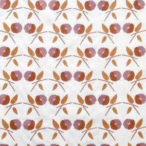 A repeating pattern of stylized flowers with brown petals and orange leaves on a white background. The flowers and leaves are arranged in diagonal rows, creating a simple, modern botanical design.