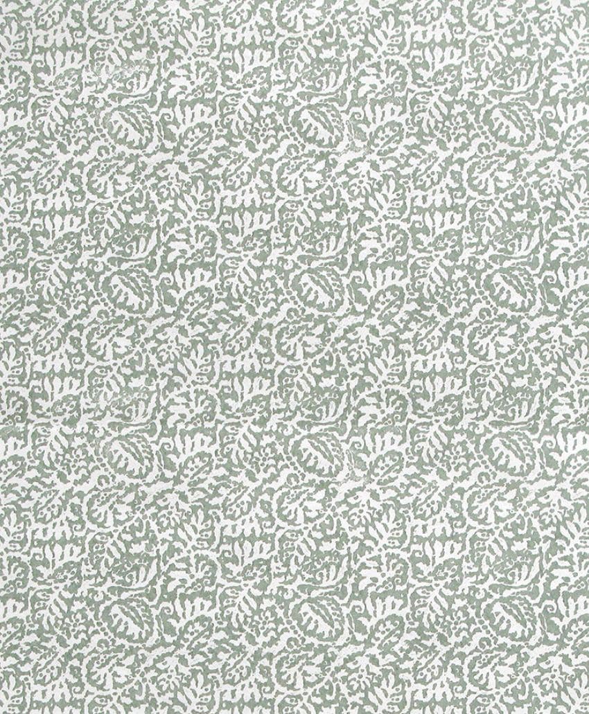 Intricate floral and leafy pattern in light grayish-green and white, creating a dense, repeating design across the surface. The style is delicate, ornate, and slightly vintage in appearance.