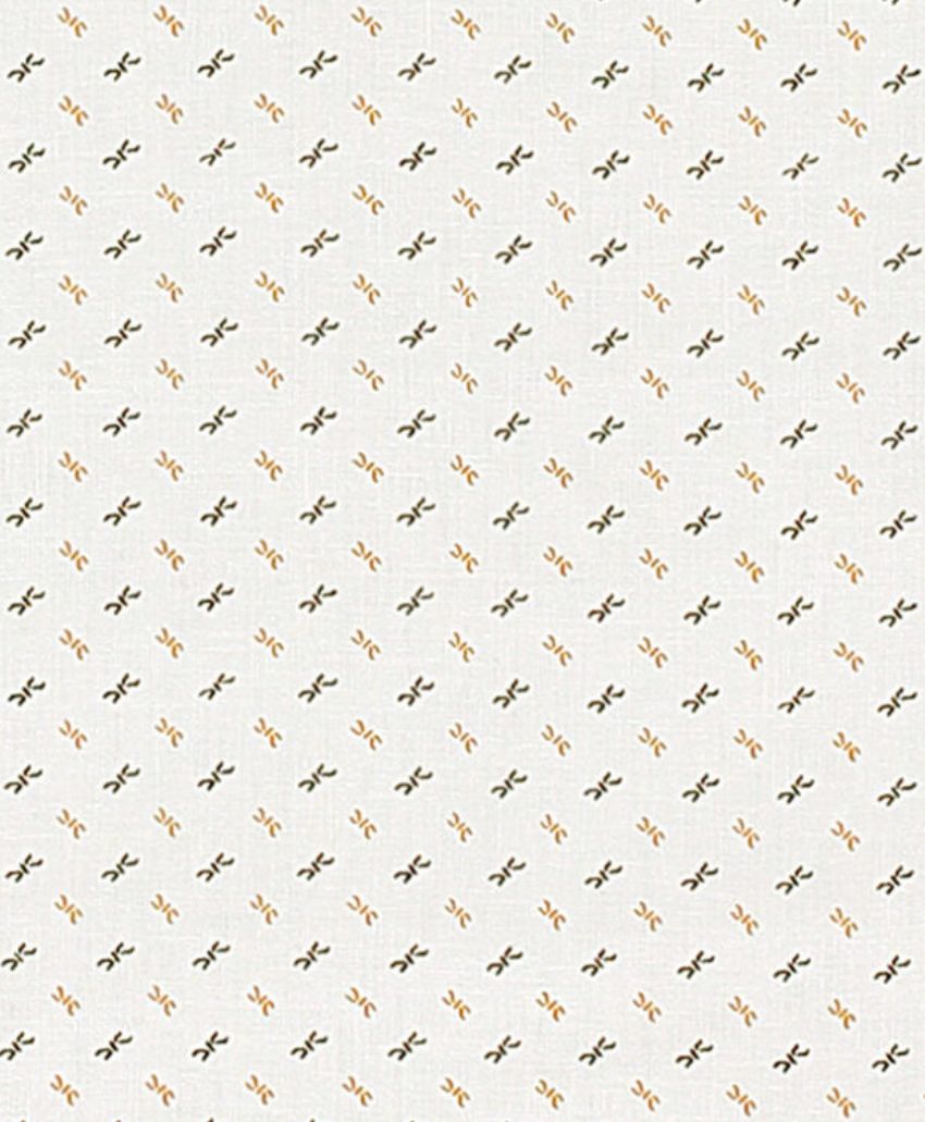 A white background with a repeating pattern of small fleur-de-lis symbols in gold and green, arranged in diagonal lines across the surface.