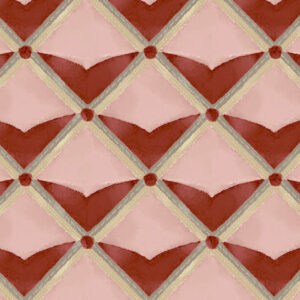 A repeating geometric pattern of red and pink diamond shapes bordered by beige lines, intersecting at circles where the lines meet, creating a quilted or tiled appearance.
