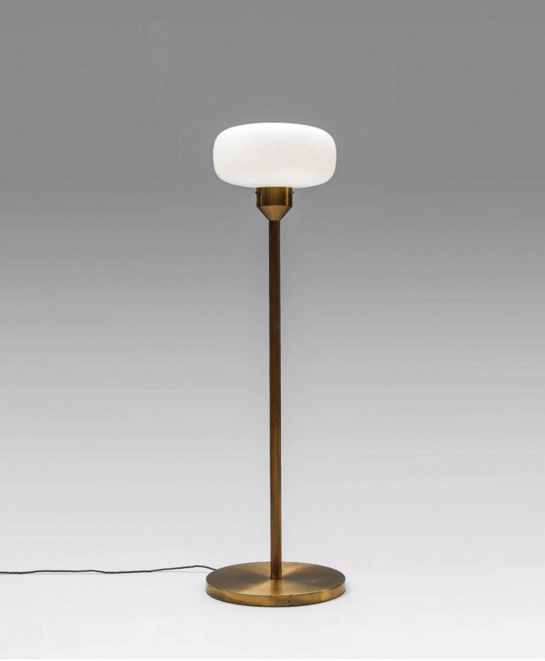 Brass and Opal Glass Floor Lamp – 1970s