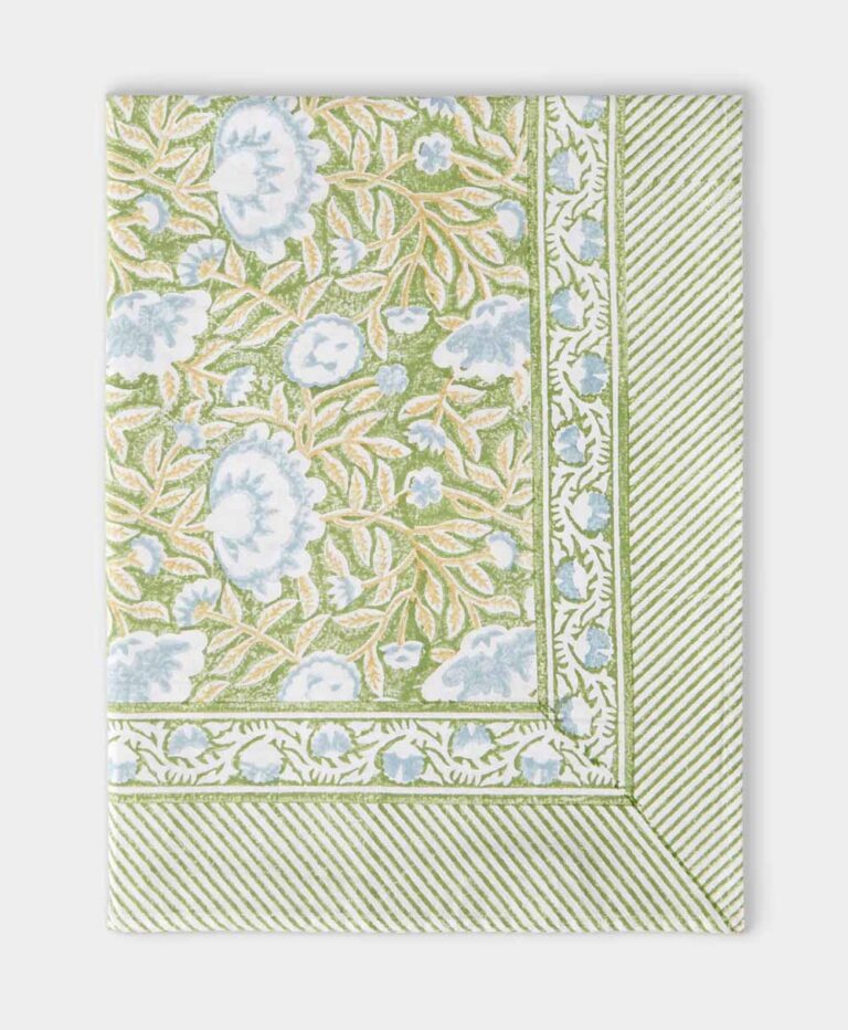 The Garden of Mathilde Block Printed Cotton Rectangular Tablecloth