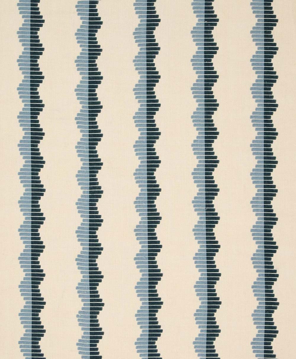 A beige background with vertical, wavy blue lines formed by stacked, short horizontal bars, repeating evenly across the image.