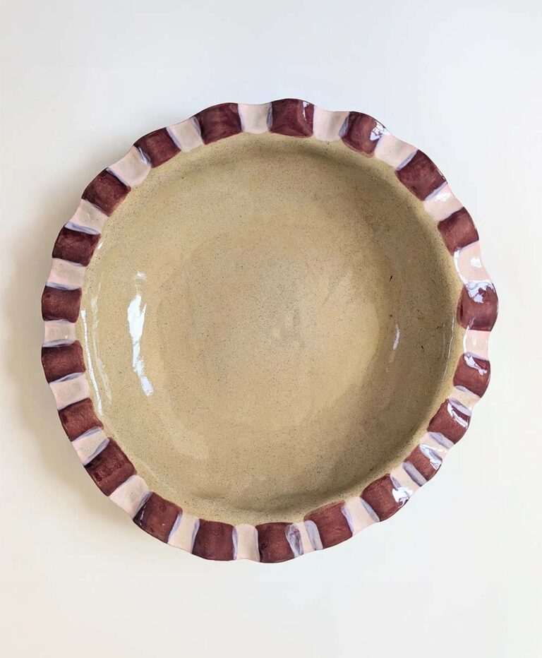 Baby Pink & Burgundy Frill Edged Serving Bowl