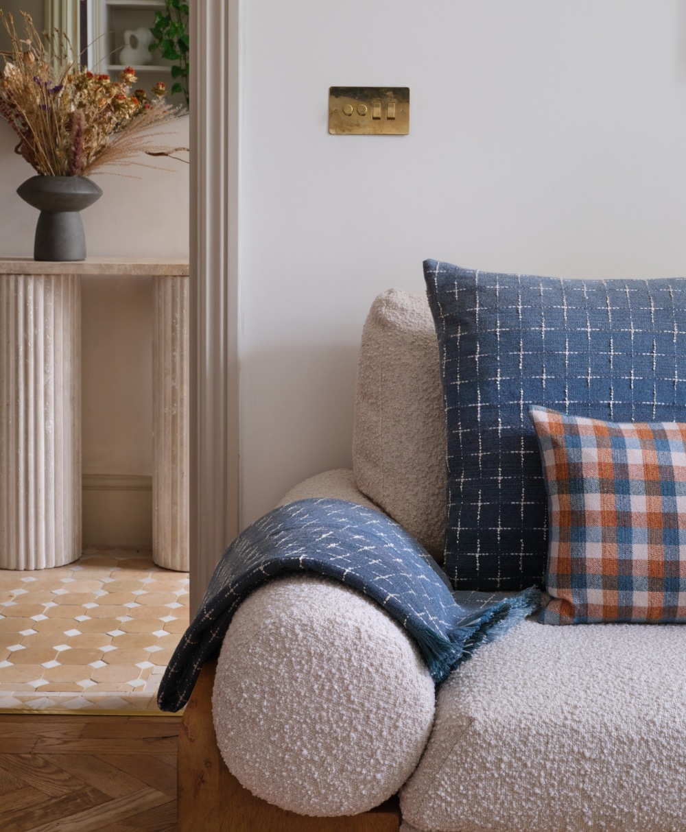 Handwoven cushions and throw by Katherine Fraser styled in a period interior