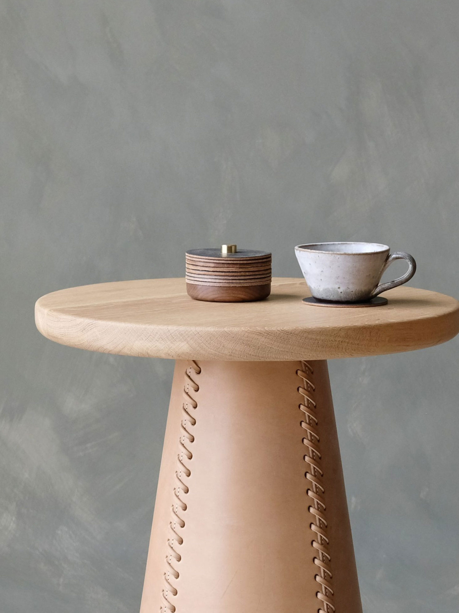 OTZI Taper Table in solid timber and bridle leather — the starting point for bespoke bedside tables designed with A New Day