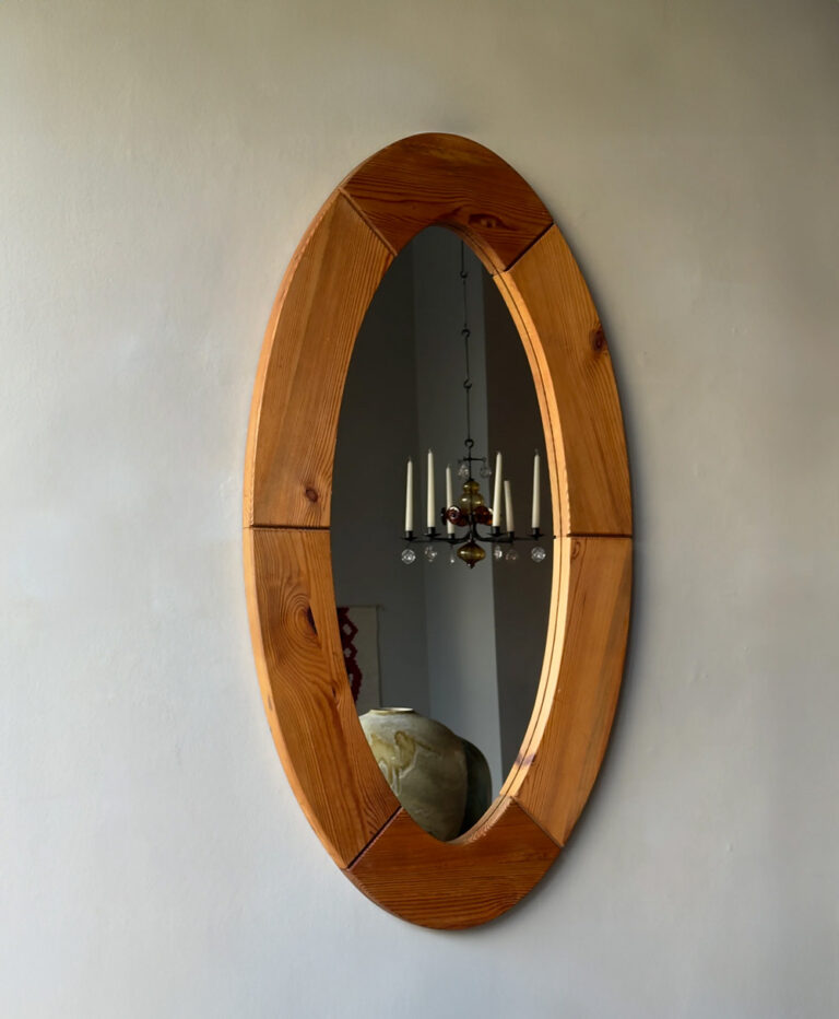 Oval Pine MirrorSweden, 1960s