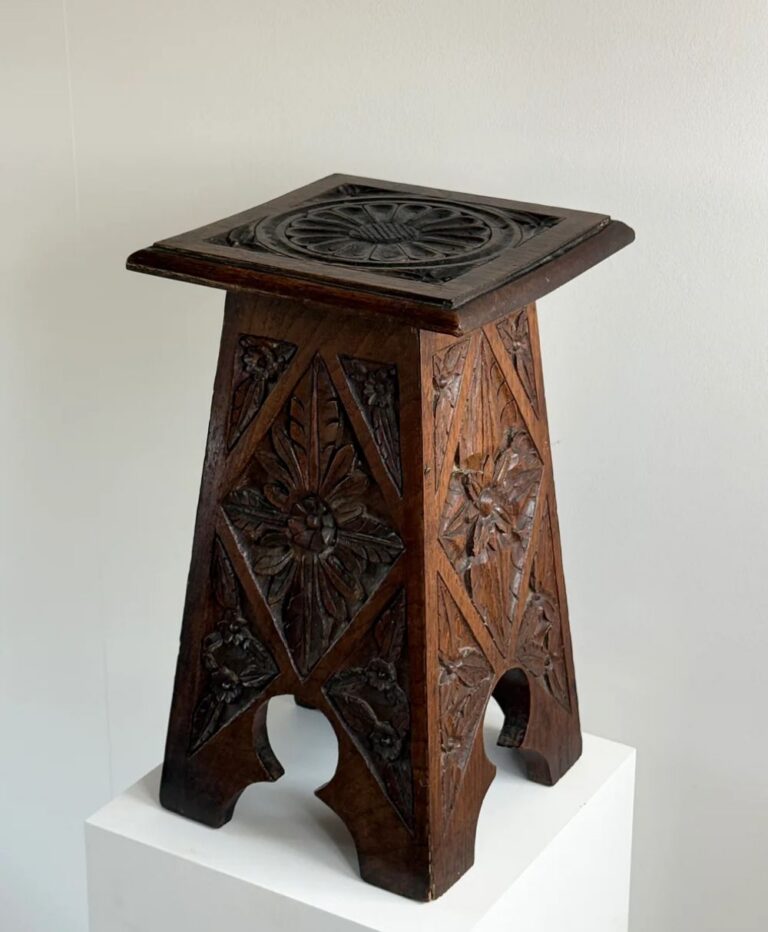 Early 20th Century Carved Oak Stool / Side Table