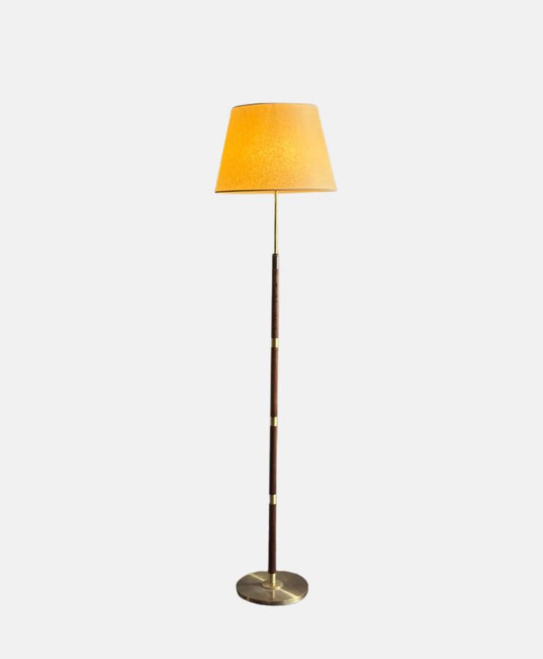 Brass and Wood Floor LampDenmark, 1960s