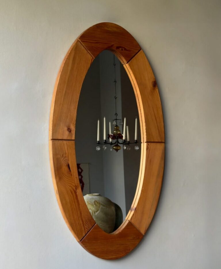 Oval Pine Mirror Sweden, 1960s