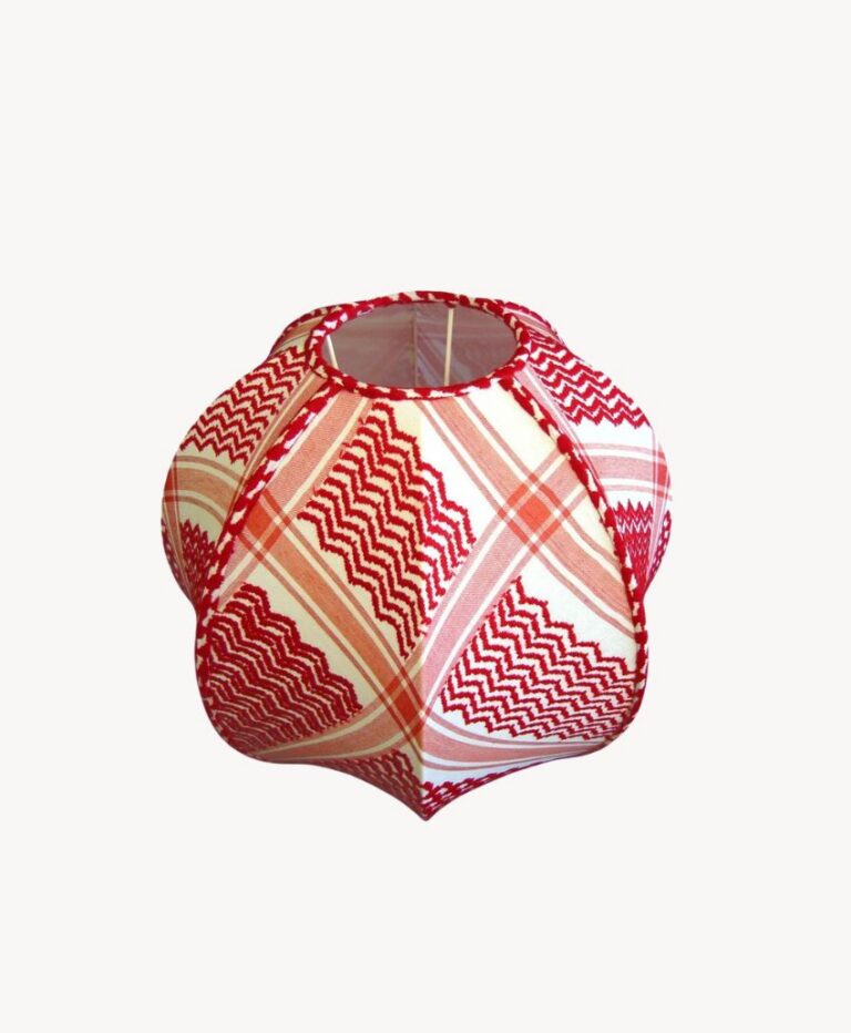 Red and white check stretched globe lampshade