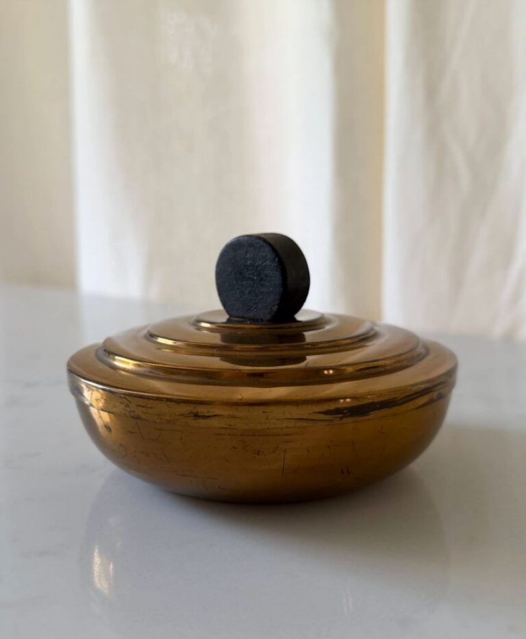 Art Deco Brass Trinket Box With Wooden Handle