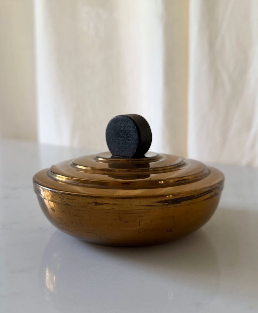 Fern & Green-Art Deco Brass Trinket Box With Wooden Handle