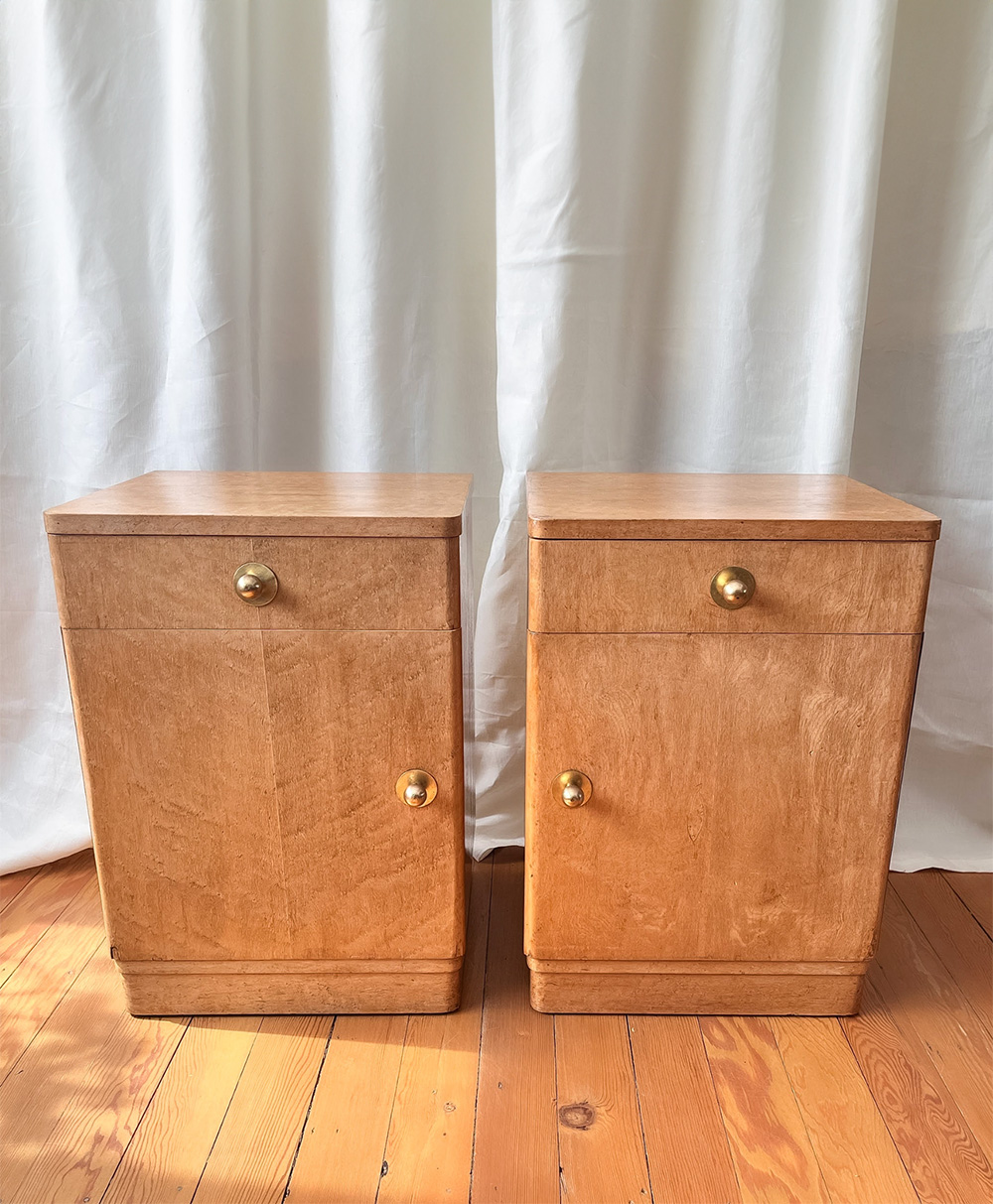 Fern and Green-A Pair Of Art Deco Birds Eye Bedside Cabinets