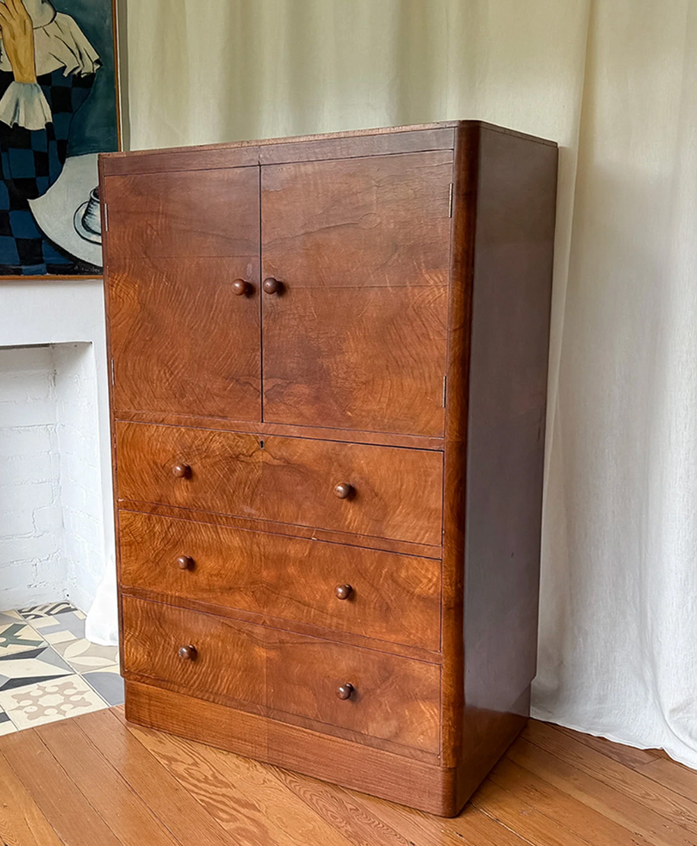 Fern and Green-Art Deco Burr Walnut Cabinet _ Tallboy Circa 1930s