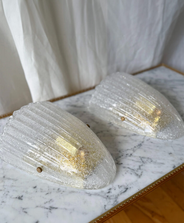 Mid-century Italian Murano Glass Shield Wall Sconces Attributed To Barovier & Toso