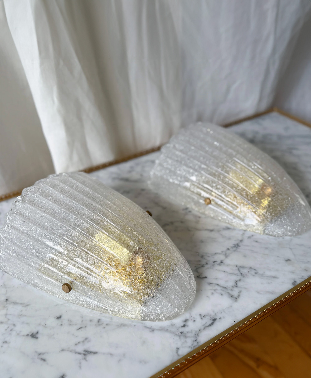 Fern and Green-Mid-century Italian Murano Glass Shield Wall Sconces Attributed To Barovier & To
