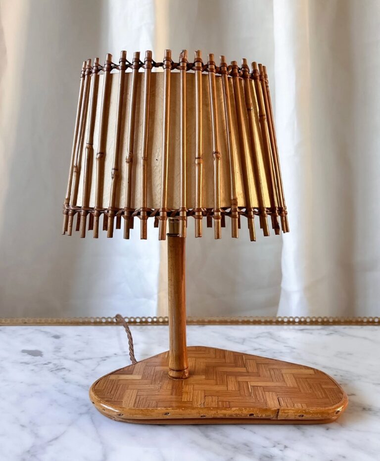 Vintage French Bamboo Table Lamp Attributed to Louise Sognot