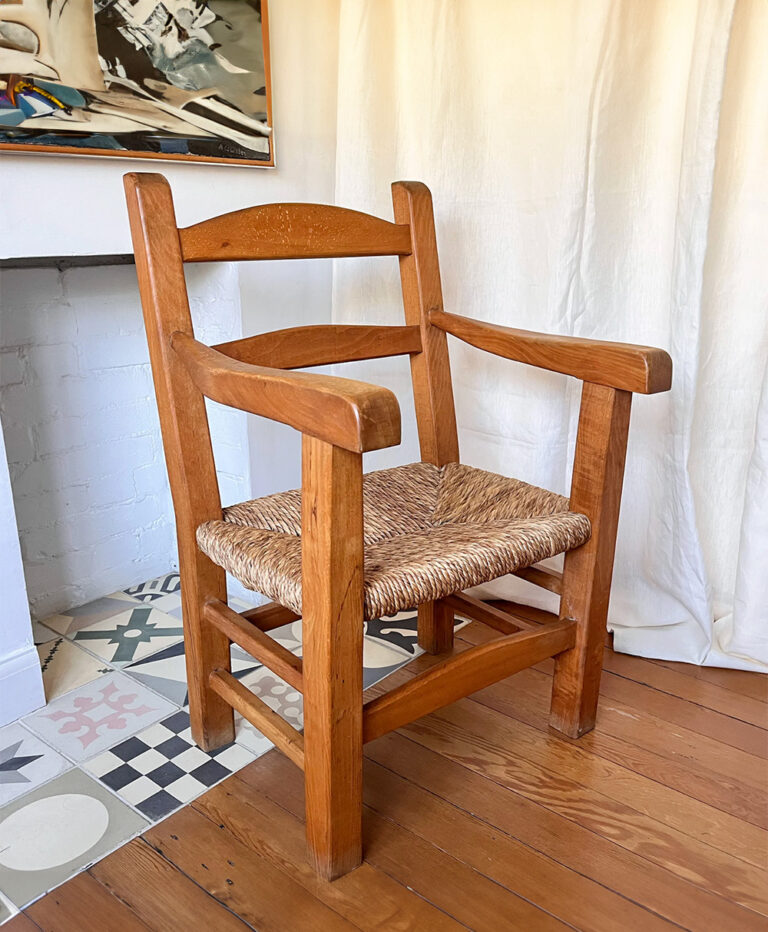 Vintage French Occasional Armchair With Rush Seat
