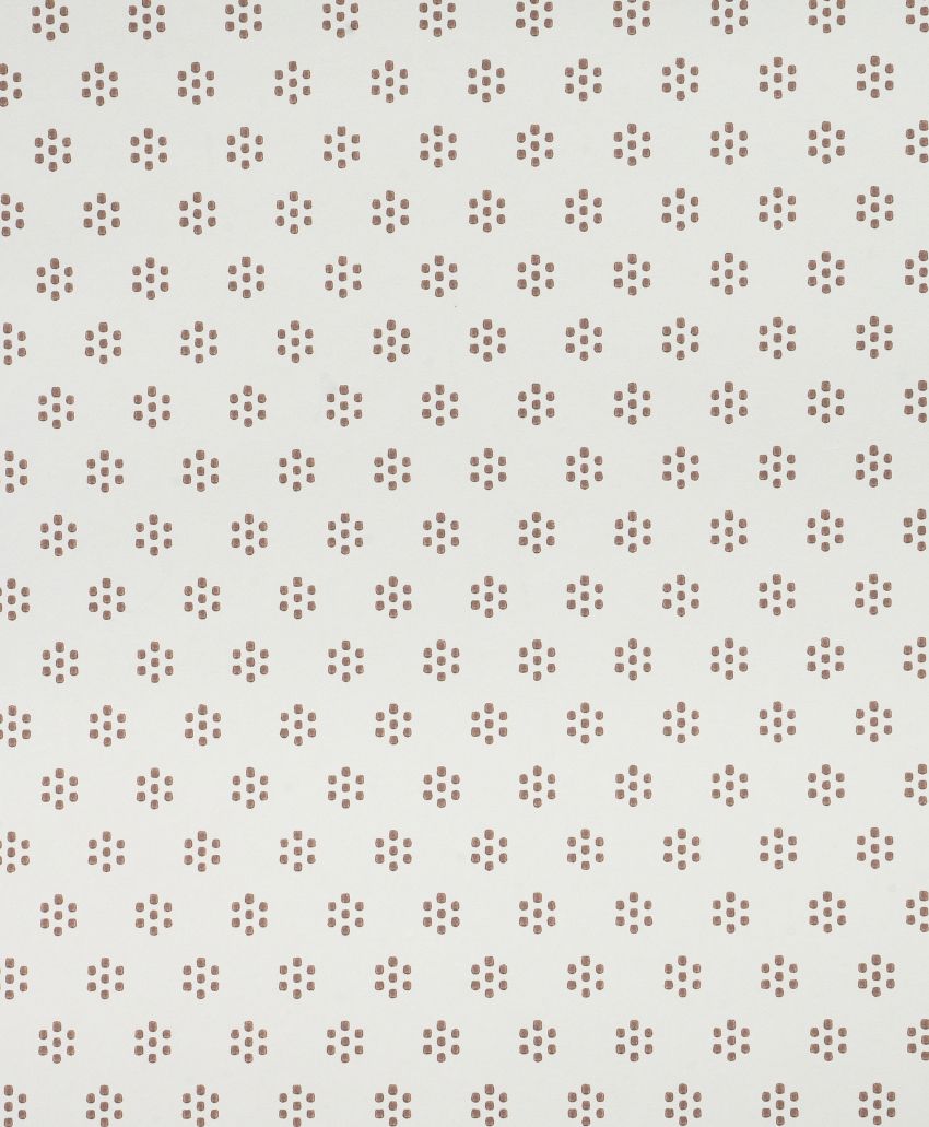 Cathy Nordström Dutch Dot wallpaper in Tobacco, small brown dot flower motifs in a repeat pattern on an off-white ground