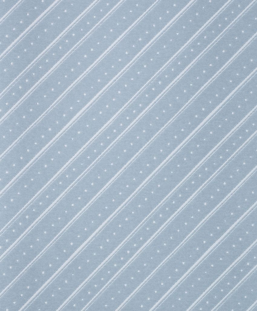 Cathy Nordström Rakel Stripe wallpaper in Dusty Blue, fine white diagonal stripes and dots on a soft blue ground