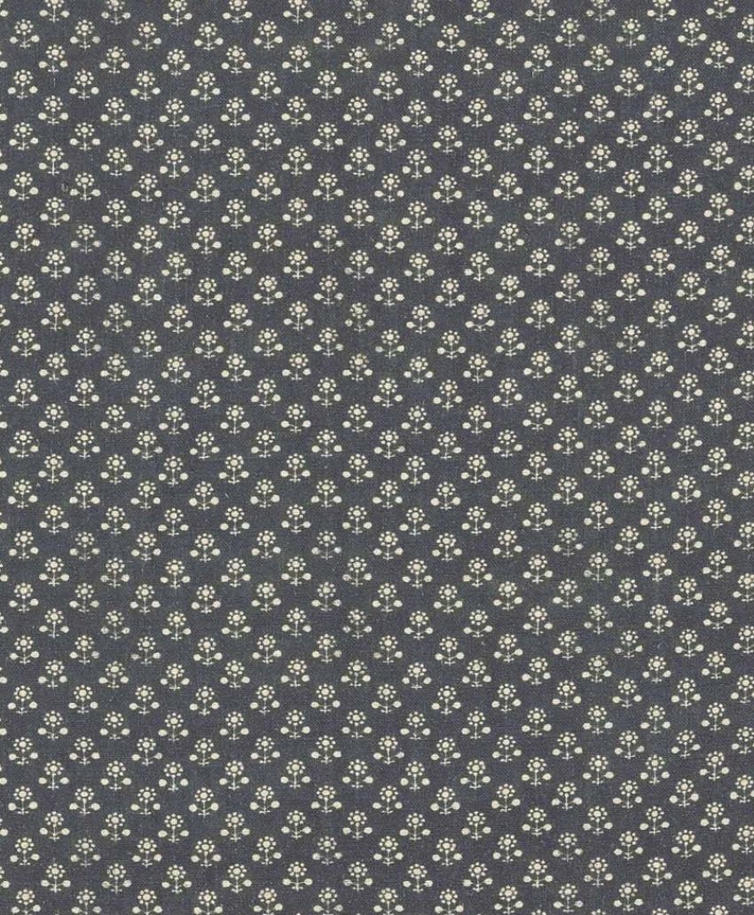 Inchyra Daisy Inverse Linen fabric in Indigo, small cream daisy motifs in a repeat pattern on a deep indigo ground