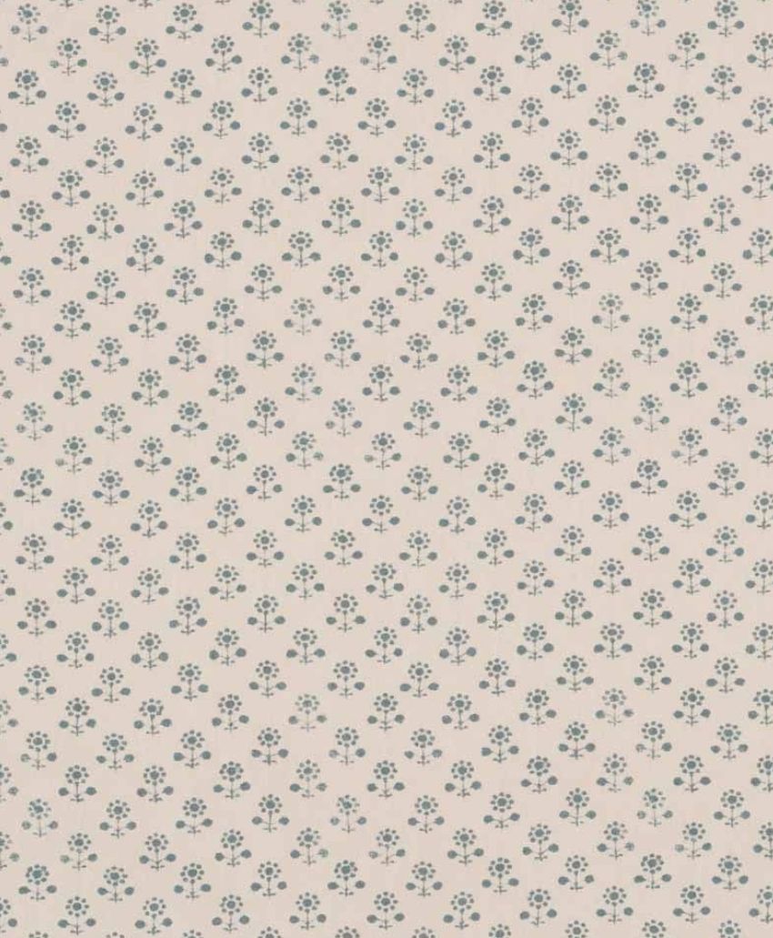 Inchyra Daisy wallpaper in Teal, small teal daisy motifs in a repeat pattern on a pale blush ground