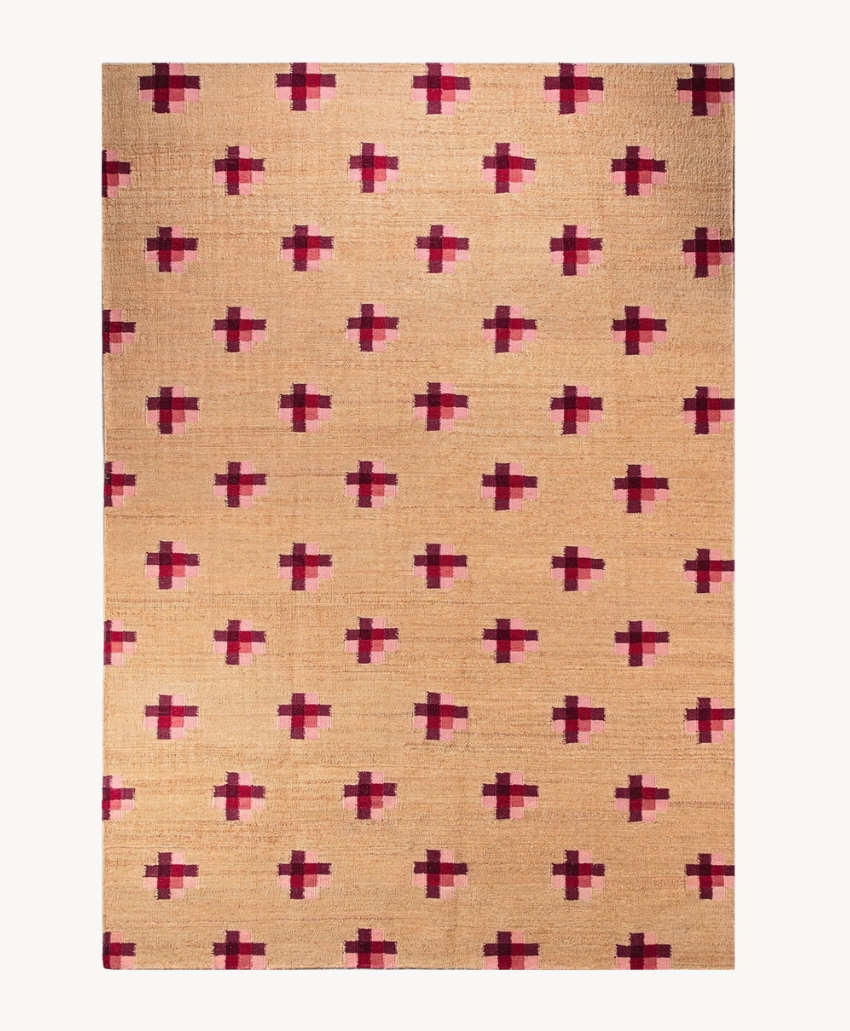 Bombay Sprout, Etta Cross Flatweave - Mulberry, deep mulberry, a flatweave rug with a repeating geometric cross pattern, Scheme, Interior, UK
