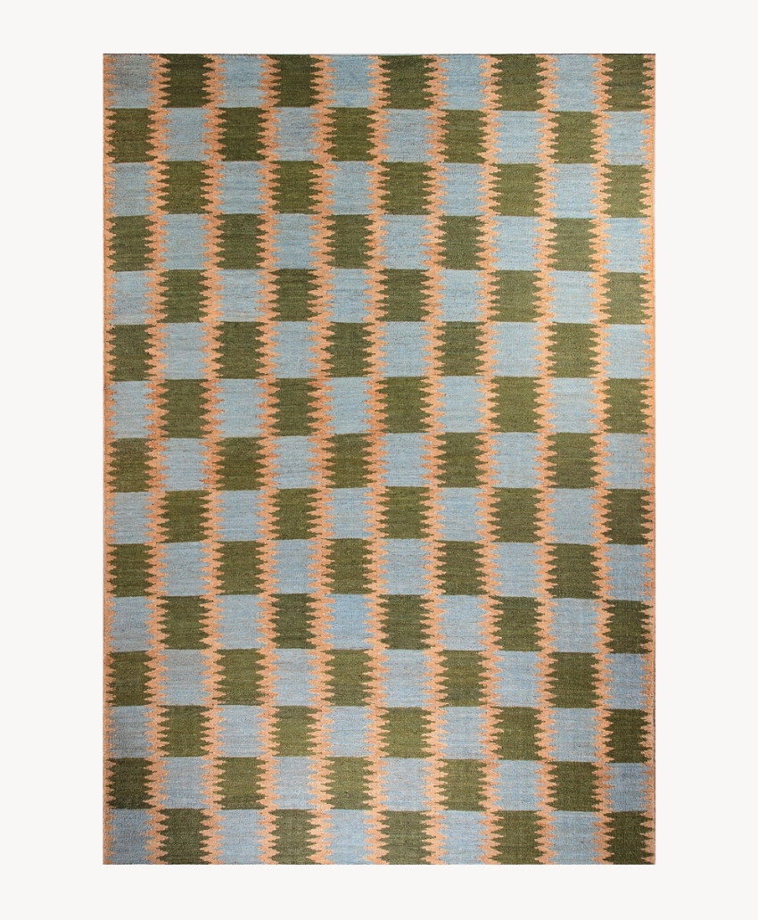 Bombay Sprout, Monty Jute - Olive & Blue, olive green and blue, a woven jute rug with a bold geometric grid pattern, Scheme, Interior, UK