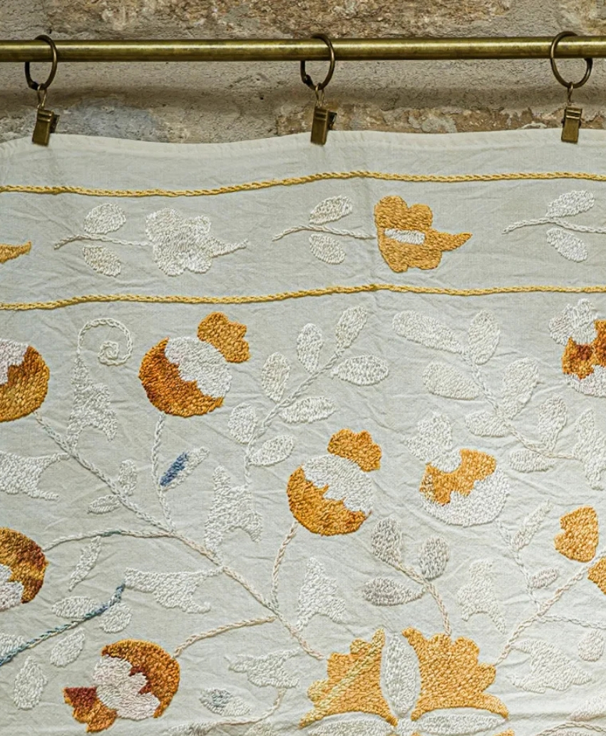 Chloe Jonason & Co Antique Brass Pole in Brass, UK, Scheme Interior, a decorative brass-finish pole designed for displaying textiles on a wall.