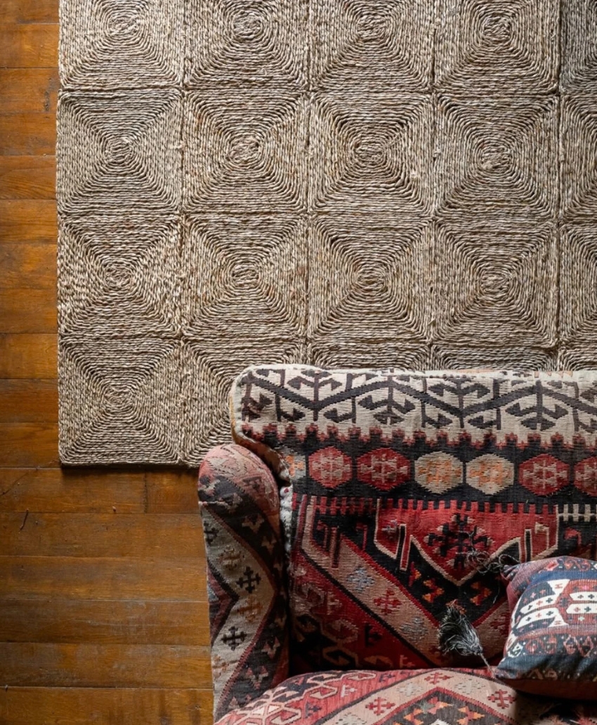 Chloe Jonason & Co, Large Seagrass Squares Rug, natural straw, a woven seagrass rug with a textured square grid pattern, Scheme, Interior, UK