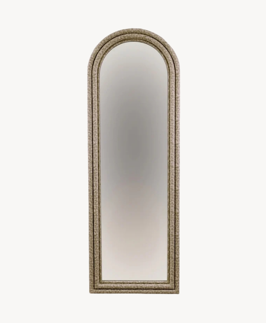 Clock House Inchcolm Mirror in Beige, UK, Scheme Interior, a full-length mirror with a fabric-covered frame.