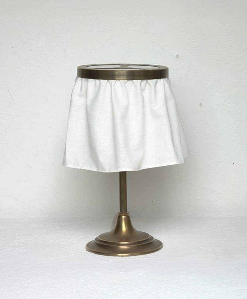 Fosbery Studio Rye Table Light in White and Brass, UK, Scheme Interior, a table lamp with a white shade and brass detailing.