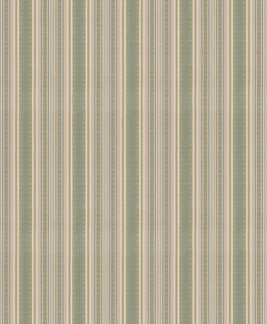 Classic woven stripe fabric in soft green, blue and neutral tones by GP & J Baker. Scheme, UK