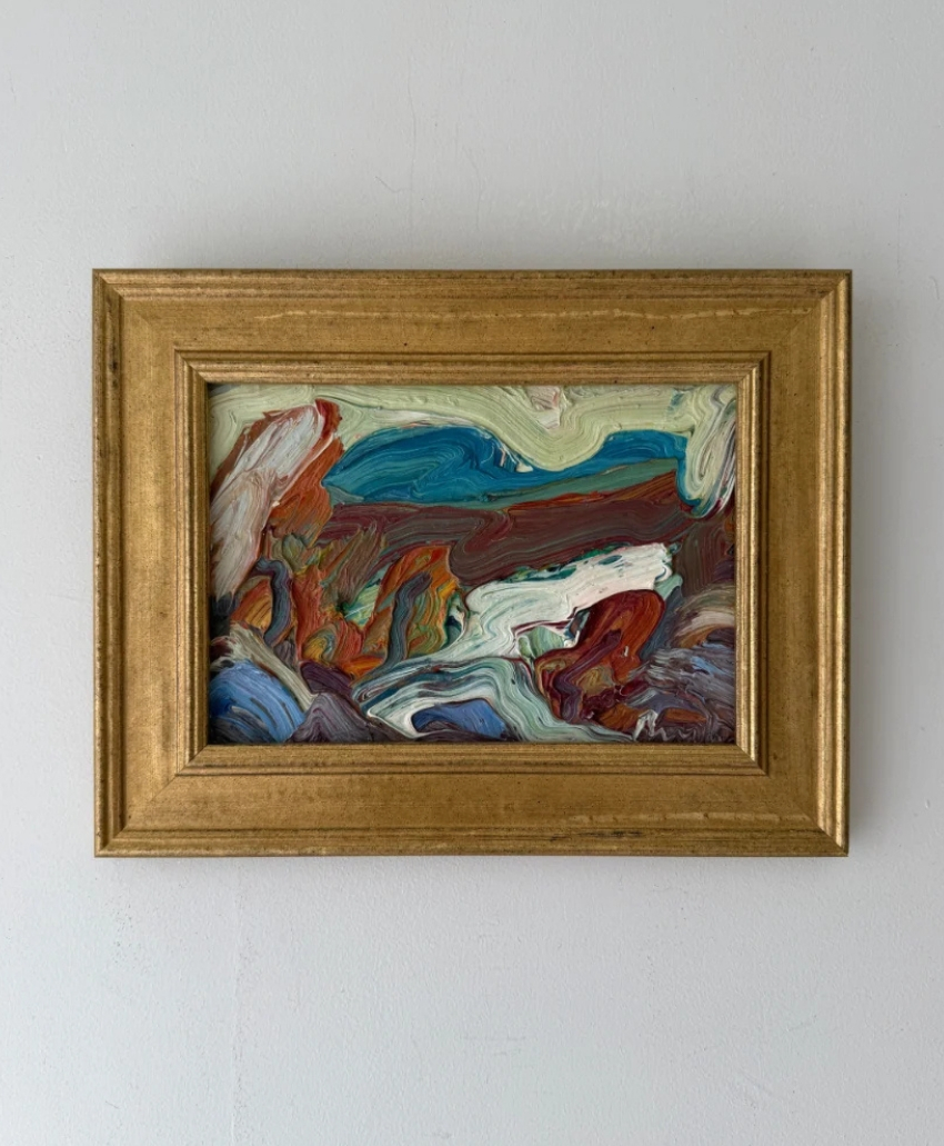 Mountain Forms, UK, Scheme Interior, a multicoloured painting featuring abstract mountain-inspired shapes, from Hue + Holasz.